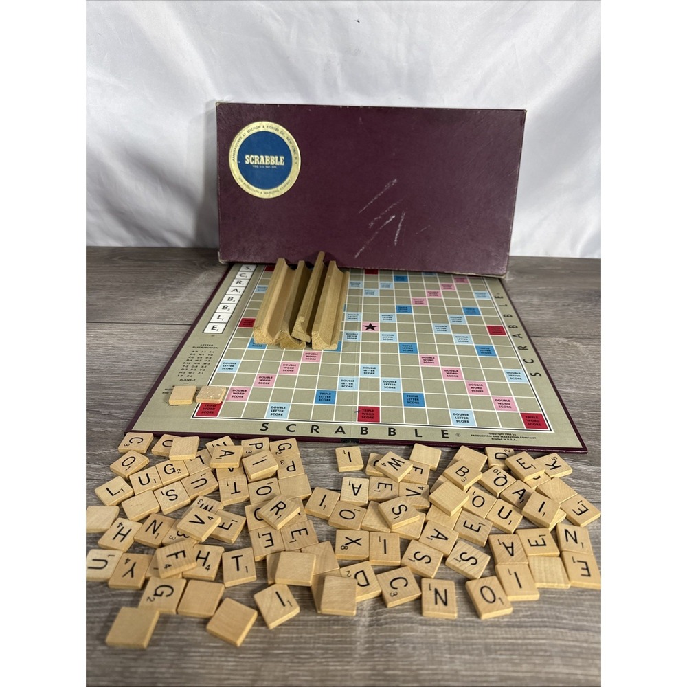 Vintage 1953 SCRABBLE Board Game Selchow & Righter 99 Wood Tiles